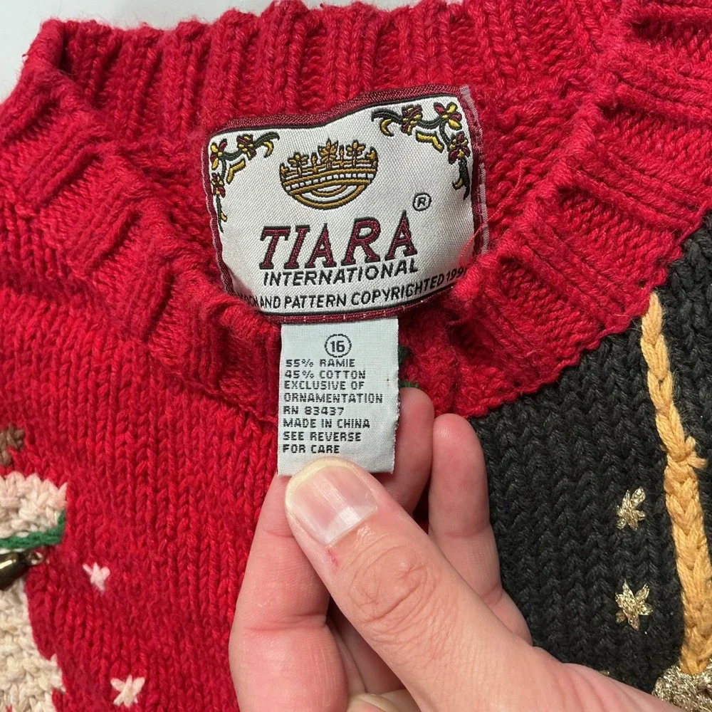 VTG Y2K Tiara International Granny Christmas Ugly Sweater Girls 16 Fits Women S